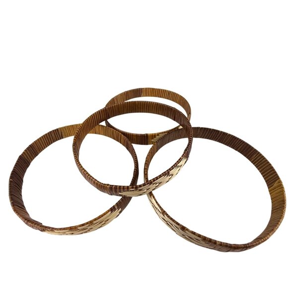 Vintage Woven Bamboo & Rattan Bangle Set For Women Natural Rustic Accents Size O - Picture 4 of 5